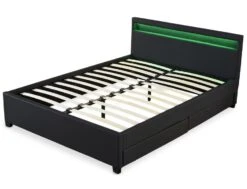 Lit Coffre à LED Et 2 Tiroirs 160x200 Cm Simili Cuir Noir Olaro