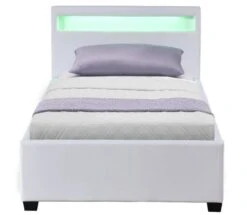 Lit Coffre à LED Et 2 Tiroirs 90x190 Cm Simili Cuir Blanc Olaro -Pas Cher Lit Magasin lit coffre a led et 2 tiroirs 90x190 cm simili cuir blanc olaro 3327480065075 1135962