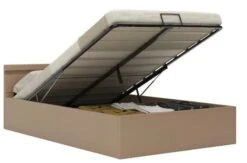 Lit Coffre à LED Simili Cuir Beige Rundi 140x200 Cm