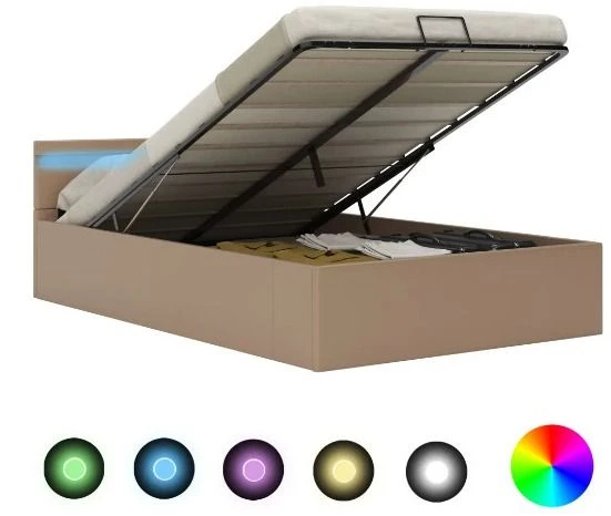 Lit Coffre à LED Simili Cuir Beige Rundi 140x200 Cm 4 Lit Coffre à LED Simili Cuir Beige Rundi 140x200 Cm – Image 2