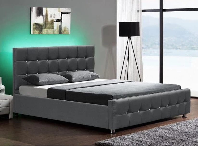 Lit Coffre à Led Simili Cuir Gris Kate 140 3 Lit Coffre à Led Simili Cuir Gris Kate 140