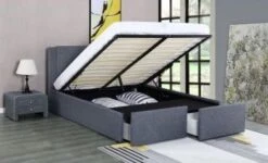 Lit Coffre Avec 2 Tiroirs 140x190 Cm Tissu Gris Foncé Jorn -Pas Cher Lit Magasin lit coffre avec 2 tiroirs 140x190 cm tissu gris fonce foli 3557630032057 394989