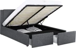 Lit Coffre Avec 2 Tiroirs 140x190 Cm Tissu Gris Foncé Jorn -Pas Cher Lit Magasin lit coffre avec 2 tiroirs 140x190 cm tissu gris fonce foli 3557630032057 570162