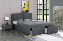 Lit Coffre Avec 2 Tiroirs 140x190 Cm Tissu Gris Foncé Jorn -Pas Cher Lit Magasin lit coffre avec 2 tiroirs 140x190 cm tissu gris fonce foli 3557630032057 570164