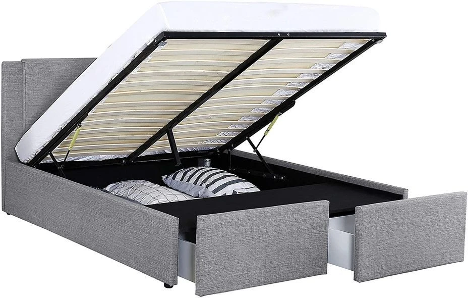 Lit Coffre Avec 2 Tiroirs 180x200 Cm Tissu Gris Clair Jorn 5 Lit Coffre Avec 2 Tiroirs 180x200 Cm Tissu Gris Clair Jorn – Image 3