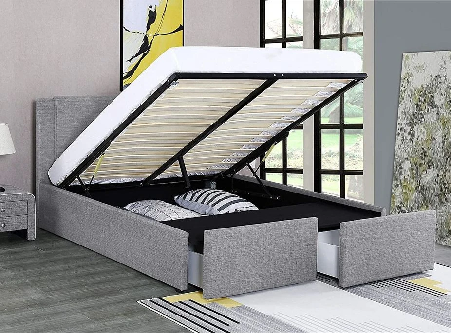 Lit Coffre Avec 2 Tiroirs 180x200 Cm Tissu Gris Clair Jorn 4 Lit Coffre Avec 2 Tiroirs 180x200 Cm Tissu Gris Clair Jorn – Image 2