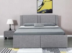 Lit Coffre Avec 2 Tiroirs 180x200 Cm Tissu Gris Clair Jorn