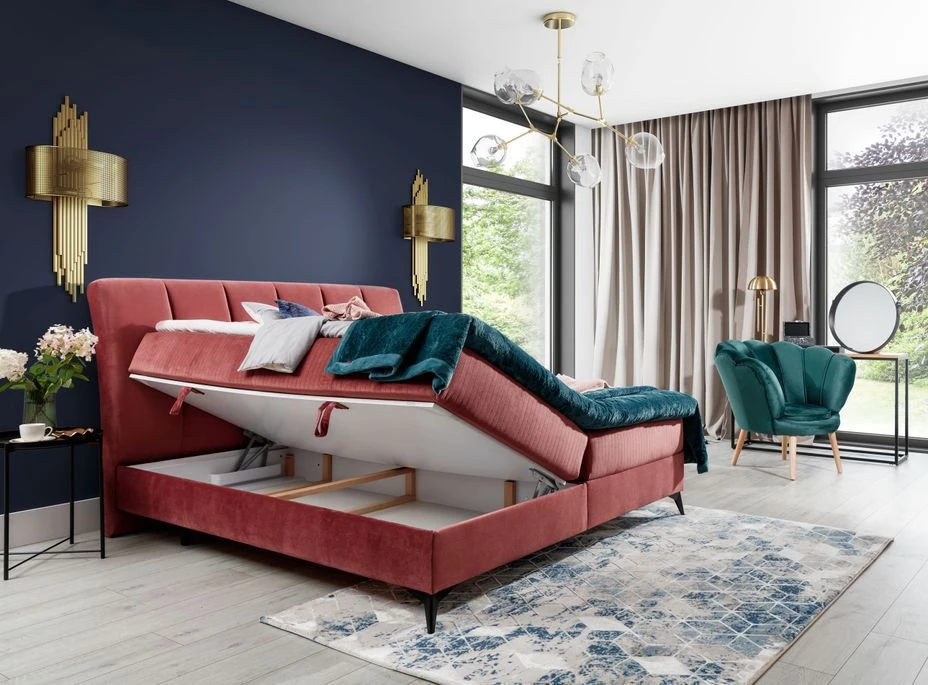 Lit Continental Moderne Avec Matelas Velours Bleu Brato 12 Lit Continental Moderne Avec Matelas Velours Bleu Brato – Image 10