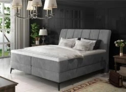 Lit Coffre Avec Matelas Velours Gris Erato 160x200 Cm