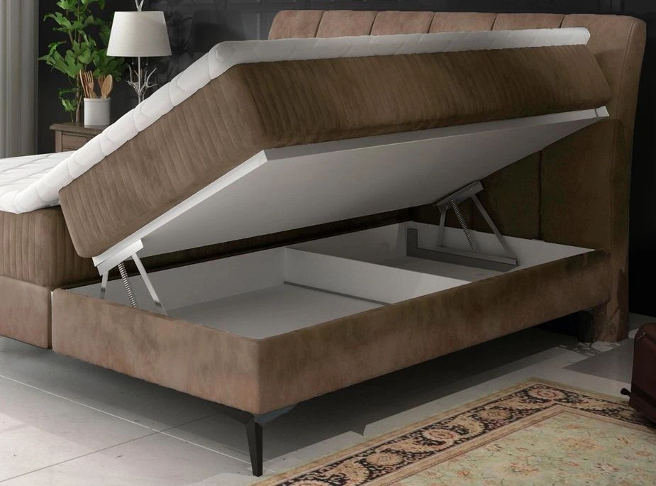 Lit Coffre Avec Matelas Velours Taupe Erato 160x200 Cm 5 Lit Coffre Avec Matelas Velours Taupe Erato 160x200 Cm – Image 3