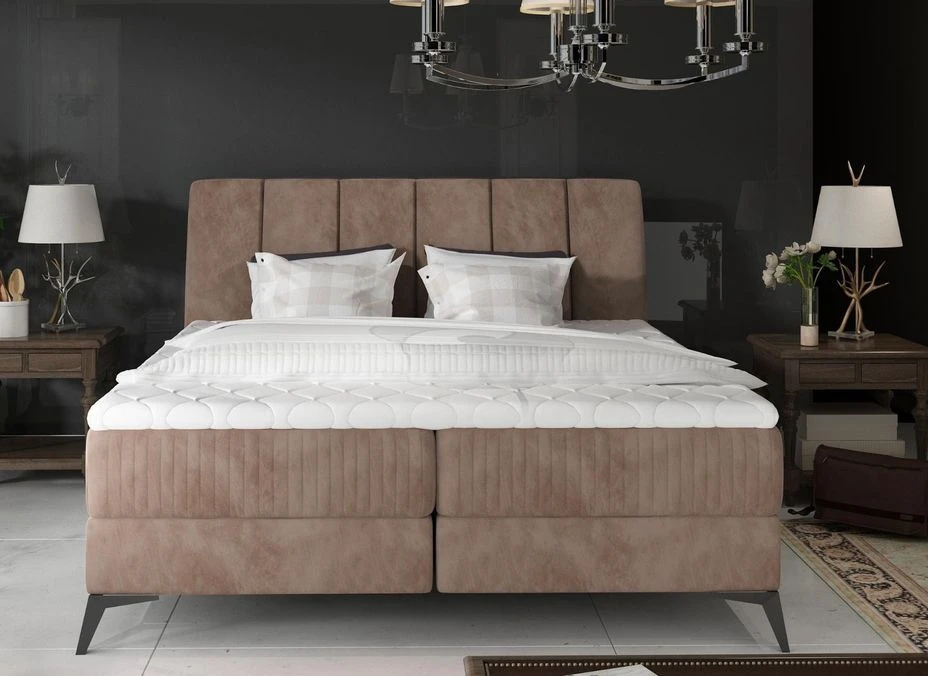 Lit Coffre Avec Matelas Velours Taupe Erato 160x200 Cm 4 Lit Coffre Avec Matelas Velours Taupe Erato 160x200 Cm – Image 2