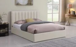 Lit Coffre Avec Sommier Relevable Tissu Beige Saka 160x200 Cm -Pas Cher Lit Magasin lit coffre avec sommier relevable tissu beige saka 160x200 cm 3327480049655 379865