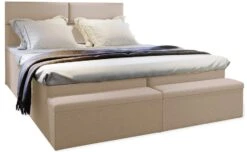 Lit Coffre Boxspring Avec Matelas Tissu Beige Ovana 180x200 Cm