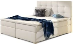 Lit Coffre Boxspring Simili Cuir Blanc Avec Matelas Et Surmatelas Kavin