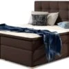 Lit Coffre Boxspring Simili Cuir Marron Avec Matelas Et Surmatelas Kavin