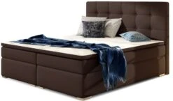 Lit Coffre Boxspring Simili Cuir Marron Avec Matelas Et Surmatelas Kavin