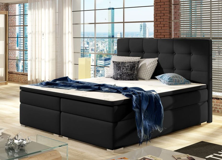 Lit Coffre Boxspring Simili Cuir Noir Avec Matelas Et Surmatelas Kavin 4 Lit Coffre Boxspring Simili Cuir Noir Avec Matelas Et Surmatelas Kavin – Image 2