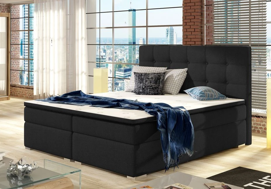 Lit Coffre Boxspring Tissu Noir Avec Matelas Et Surmatelas Kavin 4 Lit Coffre Boxspring Tissu Noir Avec Matelas Et Surmatelas Kavin – Image 2