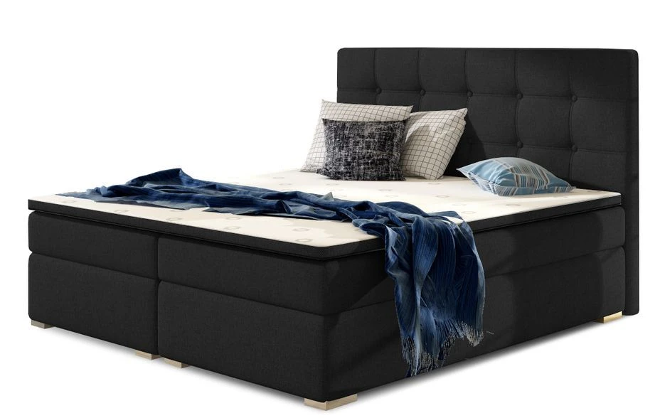 Lit Coffre Boxspring Tissu Noir Avec Matelas Et Surmatelas Kavin 3 Lit Coffre Boxspring Tissu Noir Avec Matelas Et Surmatelas Kavin