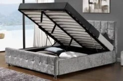 Lit Coffre Capitonné Velours Argent 160 Kim + Matelas Mémoire 24 Cm -Pas Cher Lit Magasin lit coffre capitonne velours argent 160 kim matelas memoire 24 cm 76274