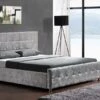 Lit Coffre Capitonné Velours Argent 160 Kim + Matelas Mémoire 24 Cm