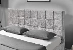 Lit Coffre Capitonné Velours Argent 160 Kim + Matelas Mémoire 24 Cm -Pas Cher Lit Magasin lit coffre capitonne velours argent 160 kim matelas memoire 24 cm 84168