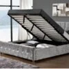 Lit Coffre Capitonné Velours Gris 140 Kim + Matelas Mémoire 24 Cm