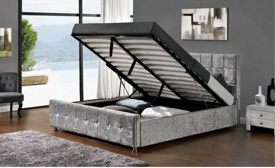 Lit Coffre Capitonné Velours Gris 140 Kim + Matelas Mémoire 24 Cm 3 Lit Coffre Capitonné Velours Gris 140 Kim + Matelas Mémoire 24 Cm