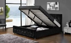 Lit Coffre Capitonné Velours Noir 160 Kim -Pas Cher Lit Magasin lit coffre capitonne velours noir 160 kim 76257
