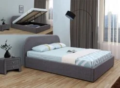 Lit Coffre Lin Gris Foncé Leam 160x200 Cm