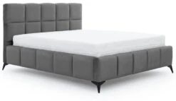 Lit Coffre Moderne 140x200 Cm Capitonné Tissu Doux Gris Foncé Mister