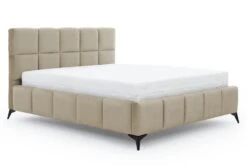 Lit Coffre Moderne 160x200 Cm Capitonné Tissu Doux Beige Mister