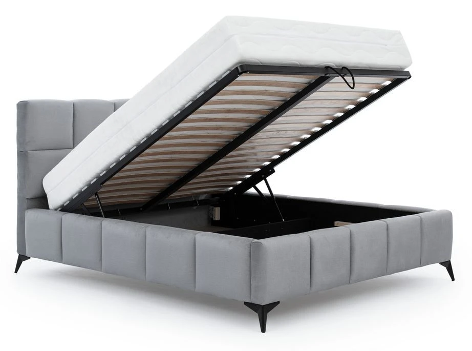 Lit Coffre Moderne 160x200 Cm Capitonné Tissu Doux Marron Mister 5 Lit Coffre Moderne 160x200 Cm Capitonné Tissu Doux Marron Mister – Image 3