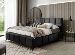 Lit Coffre Moderne 160x200 Cm Capitonné Velours Gris Foncé Mister 2 -Pas Cher Lit Magasin lit coffre moderne 160x200 cm capitonne velours noir mister 5904484009342 1420392