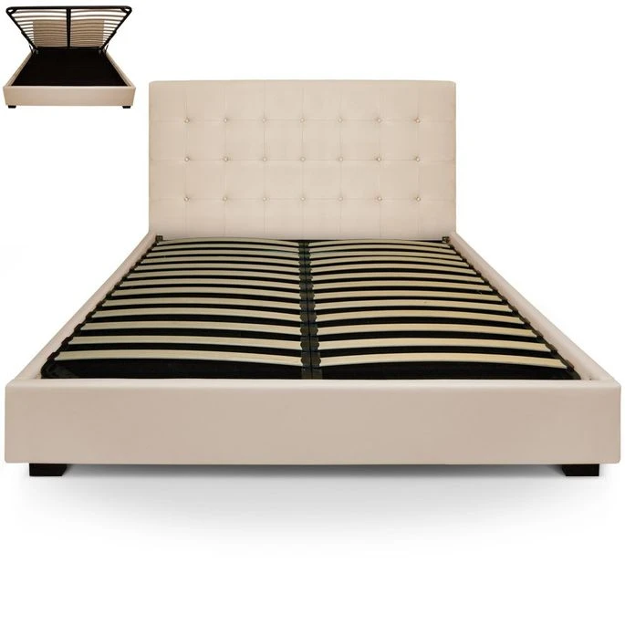 Lit Coffre Simili Cuir Beige Avec Sommier Relevable Milan 180x200 Cm 3 Lit Coffre Simili Cuir Beige Avec Sommier Relevable Milan 180x200 Cm