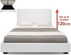 Lit Coffre Simili Cuir Blanc Avec Sommier Relevable Milan 180x200 Cm