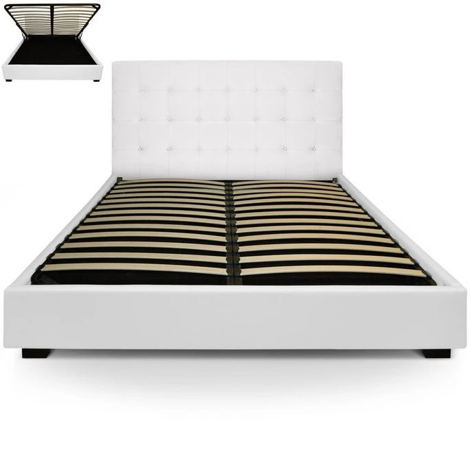 Lit Coffre Simili Cuir Blanc Avec Sommier Relevable Milan 180x200 Cm 4 Lit Coffre Simili Cuir Blanc Avec Sommier Relevable Milan 180x200 Cm – Image 2