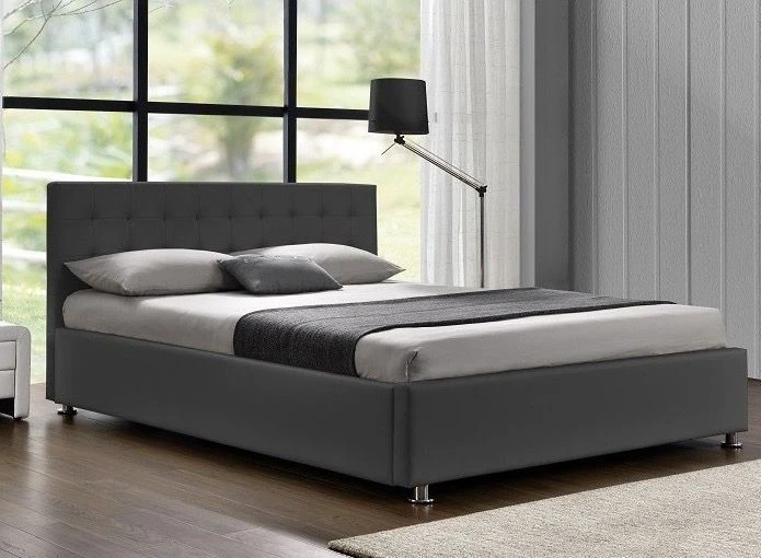 Lit Coffre Simili Cuir Gris Comett 140x190 Cm 3 Lit Coffre Simili Cuir Gris Comett 140x190 Cm
