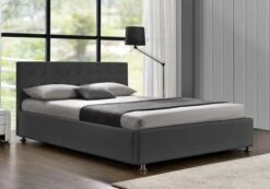 Lit Coffre Simili Cuir Gris Comett 160x200 Cm