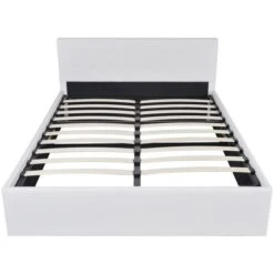Lit Coffre Sommier Relevable Simili Cuir Blanc Brillant Kima 180x200 Cm