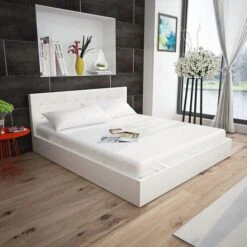 Lit Coffre Sommier Relevable Simili Cuir Blanc Brillant Kima 180x200 Cm -Pas Cher Lit Magasin lit coffre sommier relevable simili cuir blanc brillant kima 180x200 cm 8718475948193 246184