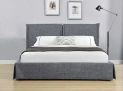 Lit Coffre Tissu Lin Gris Foncé Kathia 140x190 Cm