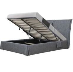 Lit Coffre Tissu Lin Gris Foncé Kathia 140x190 Cm -Pas Cher Lit Magasin lit coffre tissu lin gris fonce skirt 140x190 cm 3557630036475 689043