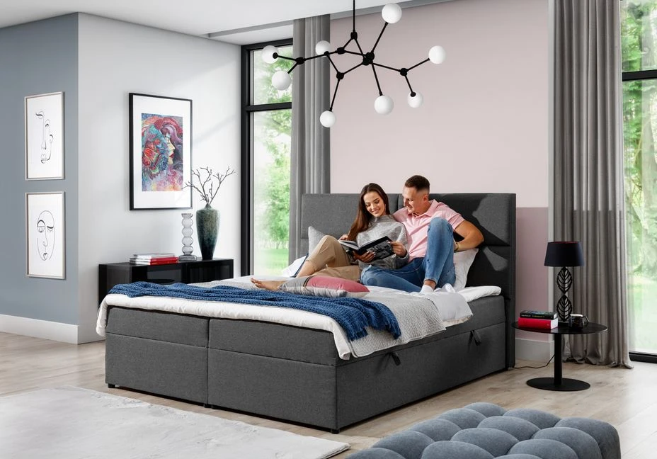 Lit Continental Capitonné Tissu Gris Clair Chiné Weber 11 Lit Continental Capitonné Tissu Gris Clair Chiné Weber – Image 9