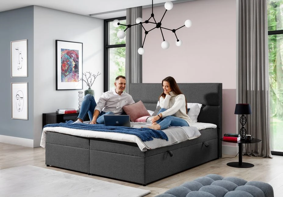 Lit Continental Capitonné Tissu Gris Clair Chiné Weber 12 Lit Continental Capitonné Tissu Gris Clair Chiné Weber – Image 10