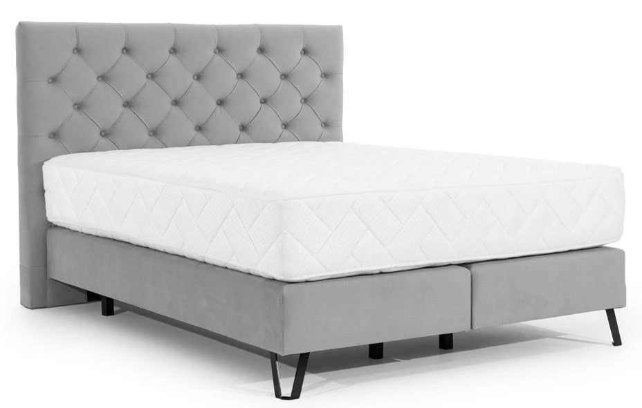 Lit Continental Capitonné Tissu Gris Clair Pozza Avec Matelas 30 Cm En Latex Et Pied Métal Noir 3 Lit Continental Capitonné Tissu Gris Clair Pozza Avec Matelas 30 Cm En Latex Et Pied Métal Noir