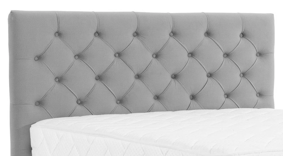 Lit Continental Capitonné Tissu Gris Clair Pozza Avec Matelas 30 Cm En Latex Et Pied Métal Noir 5 Lit Continental Capitonné Tissu Gris Clair Pozza Avec Matelas 30 Cm En Latex Et Pied Métal Noir – Image 3