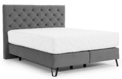 Lit Continental Capitonné Tissu Gris Foncé Pozza Avec Matelas 30 Cm En Latex Et Pied Métal Noir
