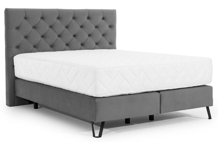 Lit Continental Capitonné Tissu Gris Foncé Pozza Avec Matelas 30 Cm En Latex Et Pied Métal Noir 3 Lit Continental Capitonné Tissu Gris Foncé Pozza Avec Matelas 30 Cm En Latex Et Pied Métal Noir