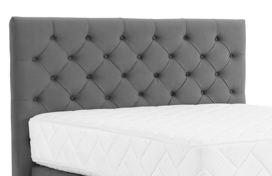 Lit Continental Capitonné Tissu Gris Foncé Pozza Avec Matelas 30 Cm En Latex Et Pied Métal Noir 5 Lit Continental Capitonné Tissu Gris Foncé Pozza Avec Matelas 30 Cm En Latex Et Pied Métal Noir – Image 3